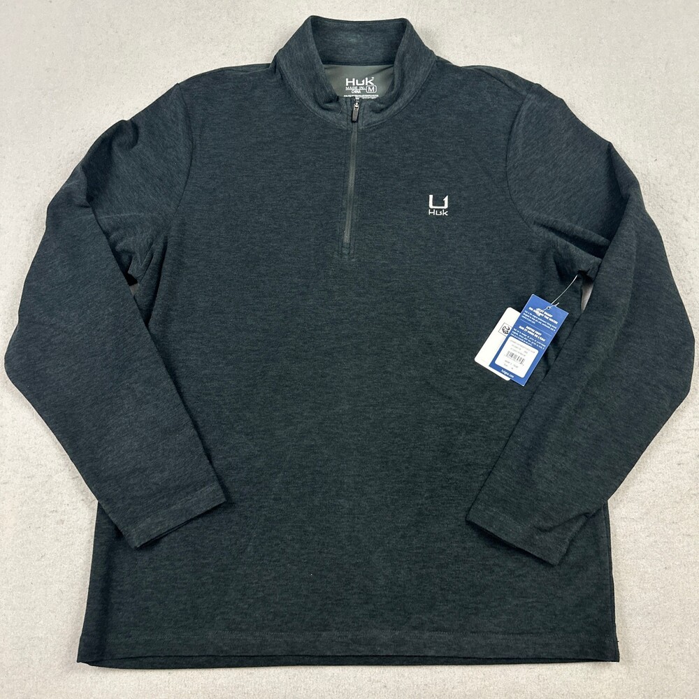 Huk Sweater Men Medium Grey Charcoal 1/4 Zip Leeward Fleece Pullover Performance